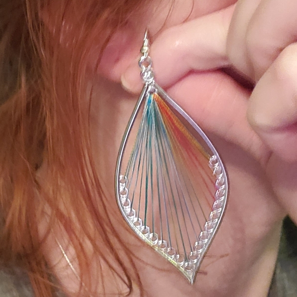 BOHO earrings colorful thread teardrop dangle New - Picture 4 of 6